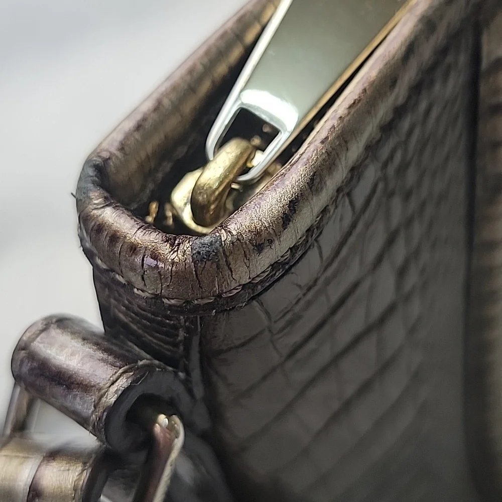 BRAHMIN Mini Asher Elmwood Padua Croc Embossed Convertible‎ Tote Satchel Bag